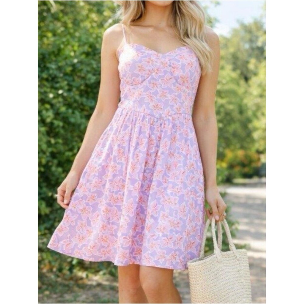 NO BOUNDARIES Pink & Lavender Floral Bustier Poplin Dress SZ 3/5